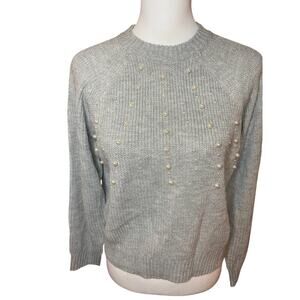 ❤️ Pearl-Embellished Gray Knit Sweater French Connection Size XS